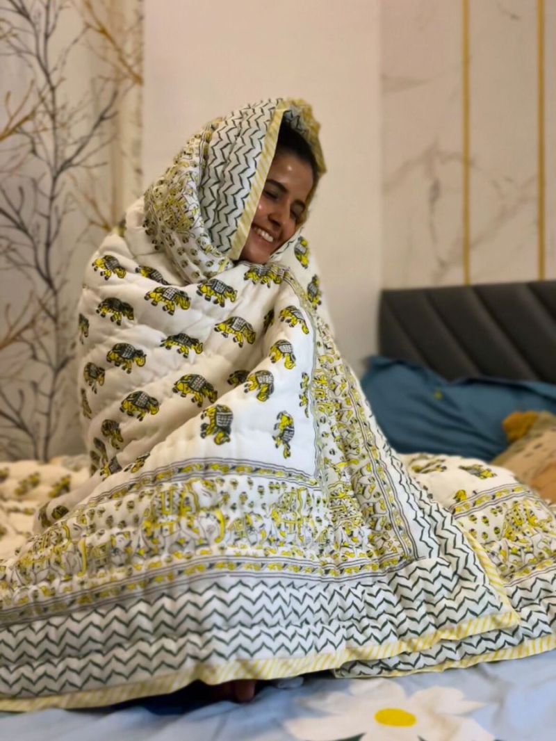 Buy Quilts Online – Jaipuri Small Elephant Hand Block Print | Single & Double Bed Quilt